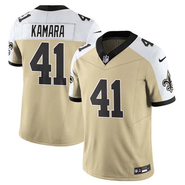 Men's New Orleans Saints #41 Alvin Kamara Gold/White Alternate 2025 F.U.S.E. Vapor Limited Stitched Football Jersey